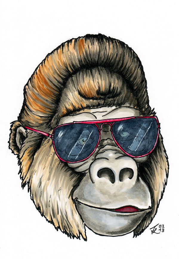 Sweet gorilla with pink sunglasses tattoo design by Derfblue