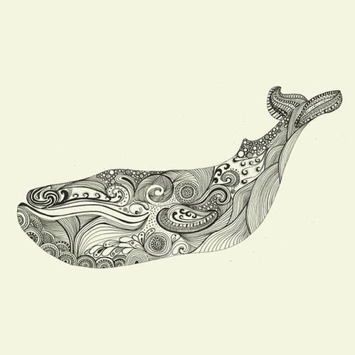 Sweet grey-ink folk-patterned whale tattoo design