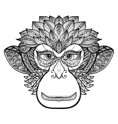 Sweet grey-ink ornate monkey head tattoo design