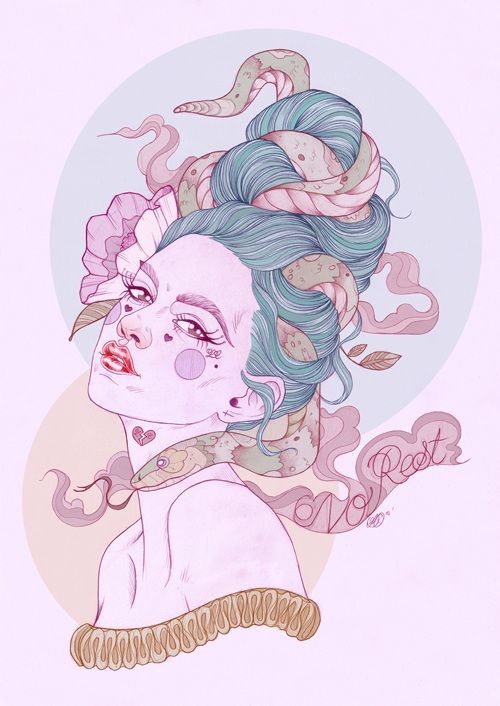 Sweet japanese medusa gorgona portrait tattoo design