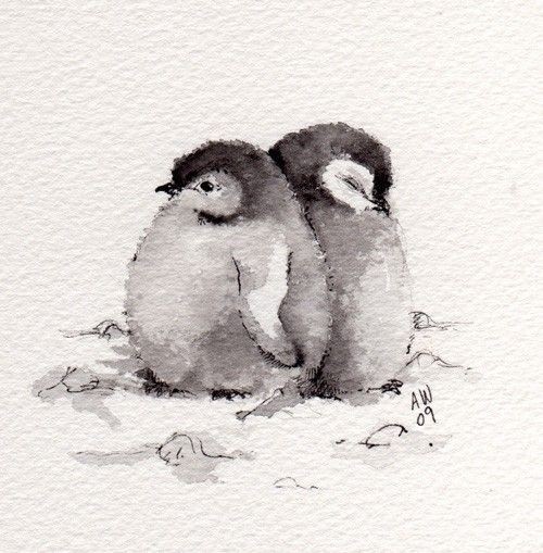 Sweet just hatched penguin couple tattoo design