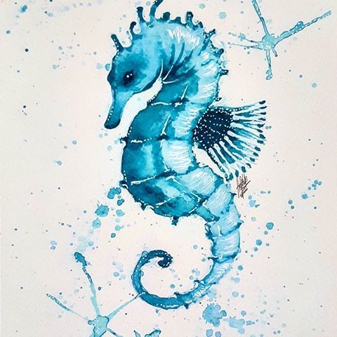 Sweet light blue brick-scaled seahorse tattoo design
