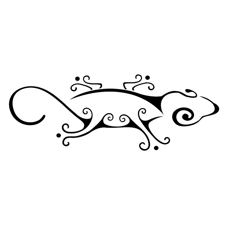Sweet outline lizard with curled elements tattoo design