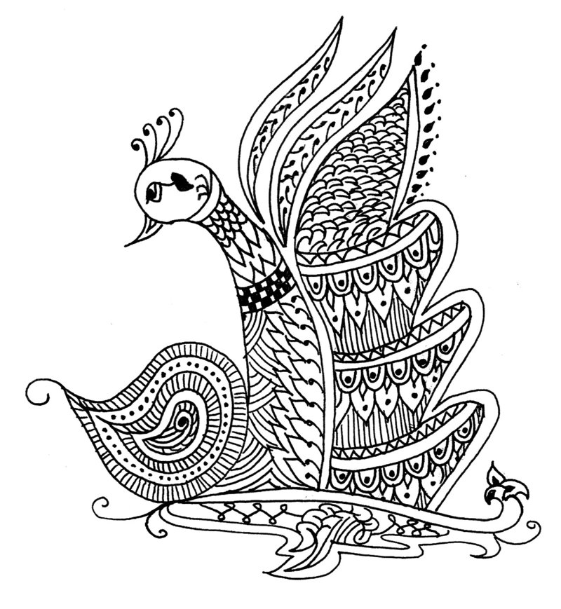 Sweet patterned peacock tattoo design for henna by Kiranb