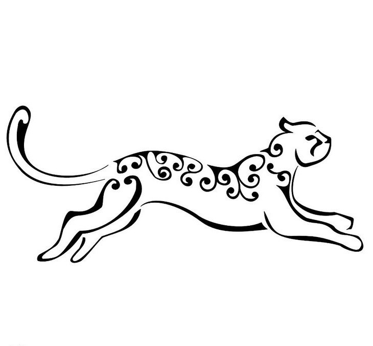Sweet running cheetah with tribal curls pattern tattoo design
