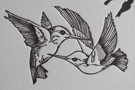 Sweet uncolored flying hummingbird couple tattoo design