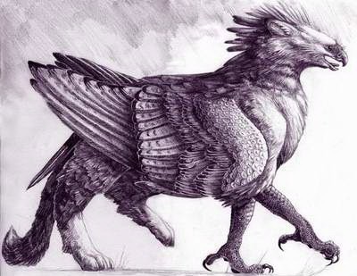 Sweet walking griffin with a fluffy tail tattoo design