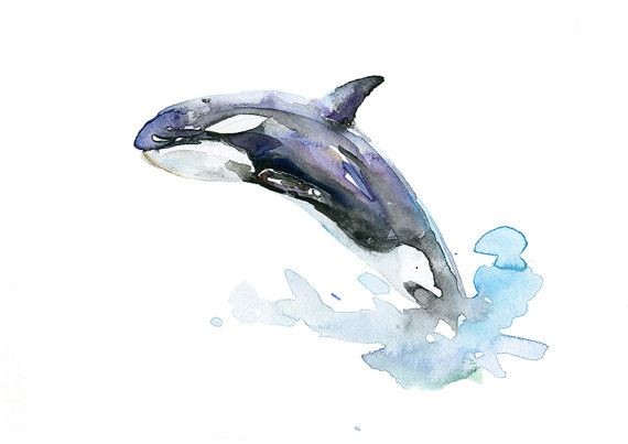 Sweet watercolor jumping whale tattoo design