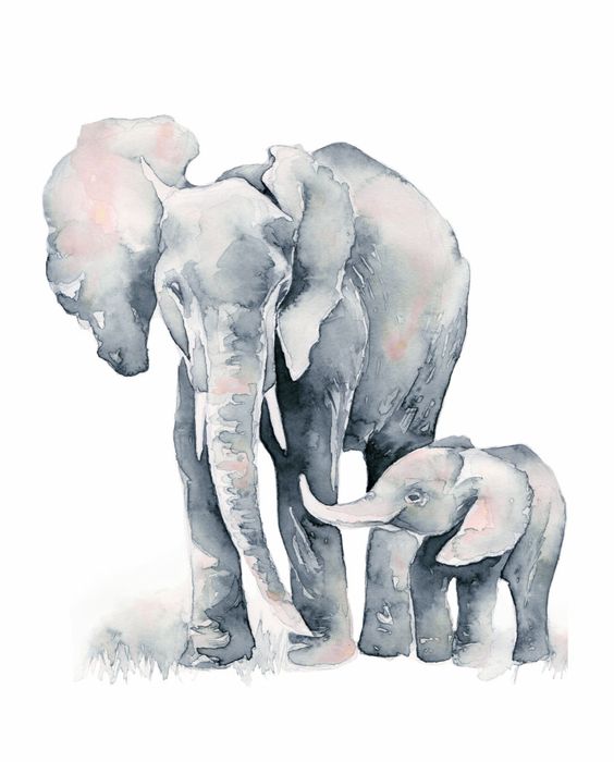 Sweet watercolor mom and cub elephants tattoo design