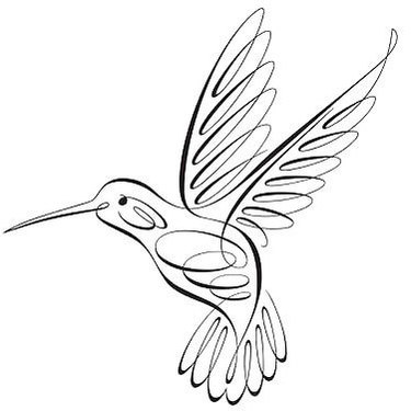 Swirly-line flying hummingbird tattoo design