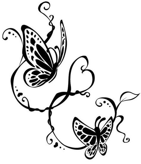Swirly black flying butterfly tattoo design