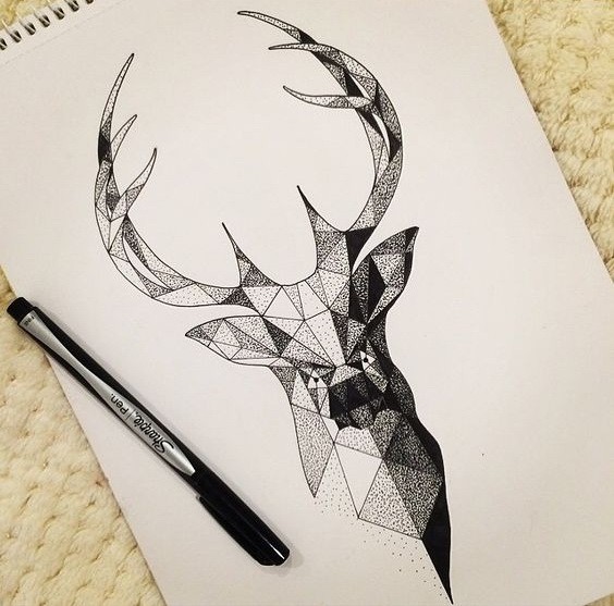 Talanted geometric dotwork deer portrait tattoo design