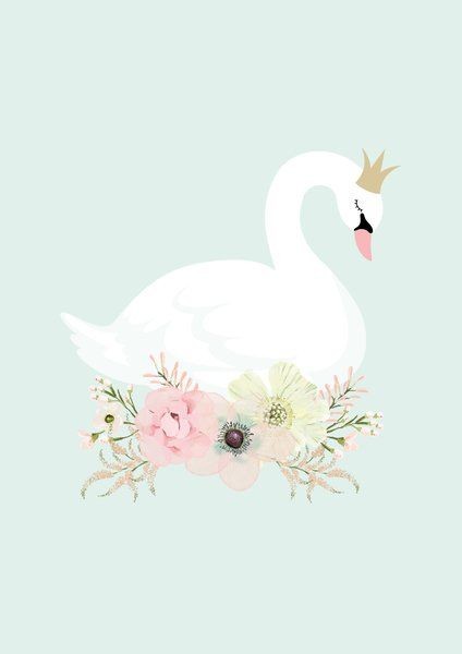 Tender white sleeping swan princess with flowers tattoo design