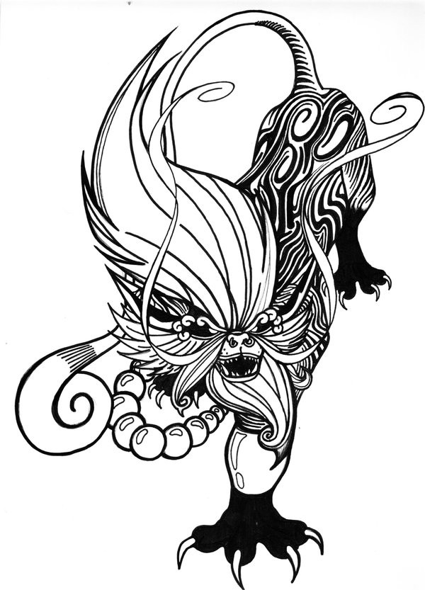 Terrible chinese foo dog tattoo design by Enoch Rising