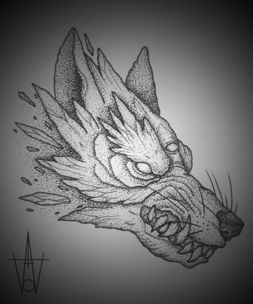 Terrible pencil-drawn wolf grin tattoo design
