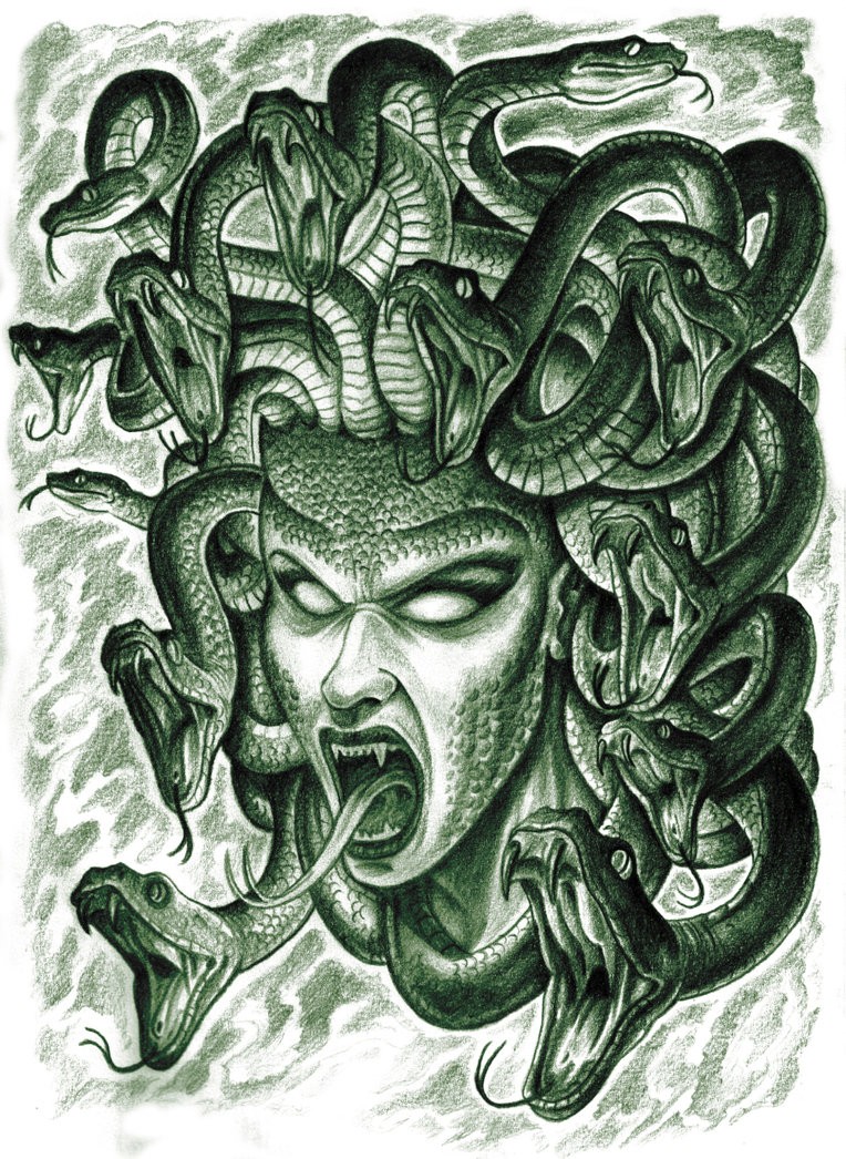 Terrifying medusa gorgona face tatuagem desenho por Nahuel4990