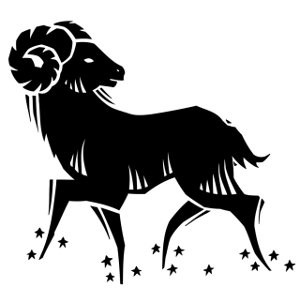 Thin black ram walkin on starred ground tattoo design