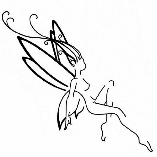 Thin naked lying fairy without coloring tattoo design