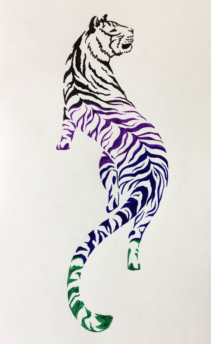 Three-colored hunting tiger tattoo design