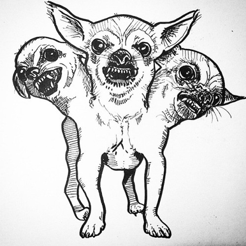 Three-headed agressive animal tattoo design