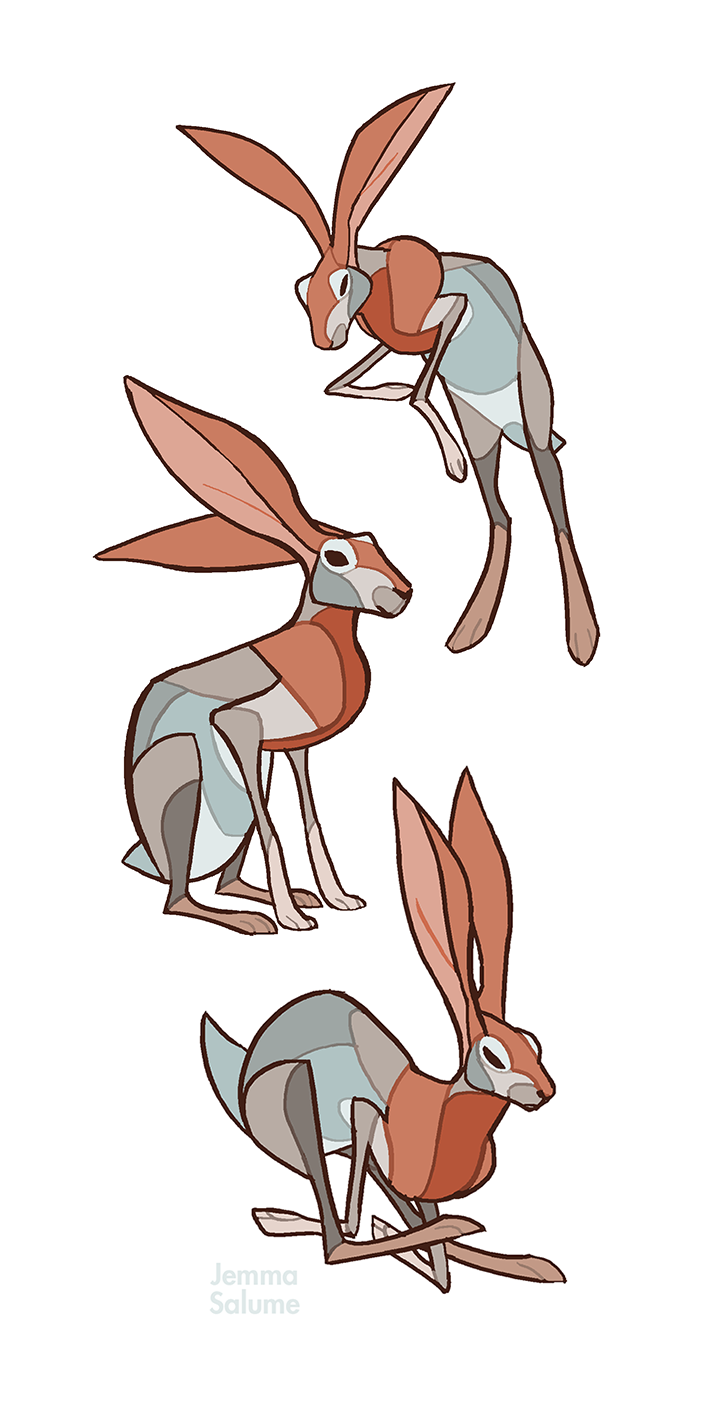 Three colored geometric hares in different poses tattoo design
