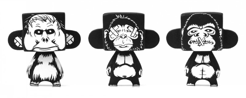 Three original small black storied monkies tattoo design