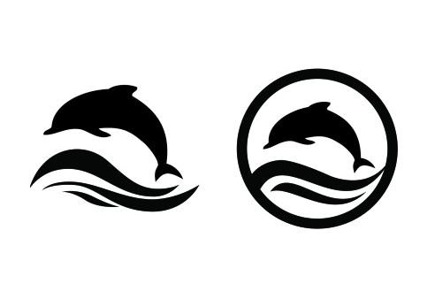 Tiny black dolphins jumping over sea waves tattoo design