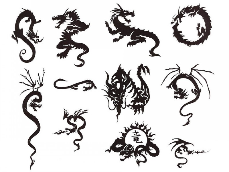 Silhuetas de dragão preto pequeno tatuagem desenho