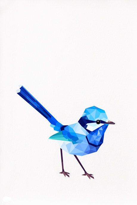 Tiny blue geometric bird tattoo design