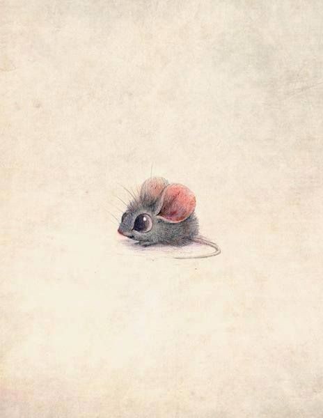Tiny grey mouse with huge rosy ears tattoo design