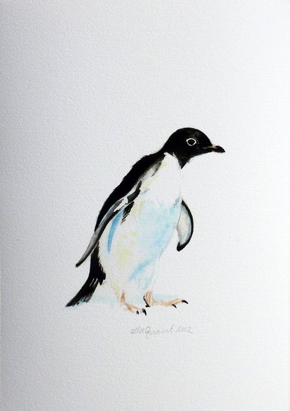 Tiny watercolor penguin with light blue belly tattoo design
