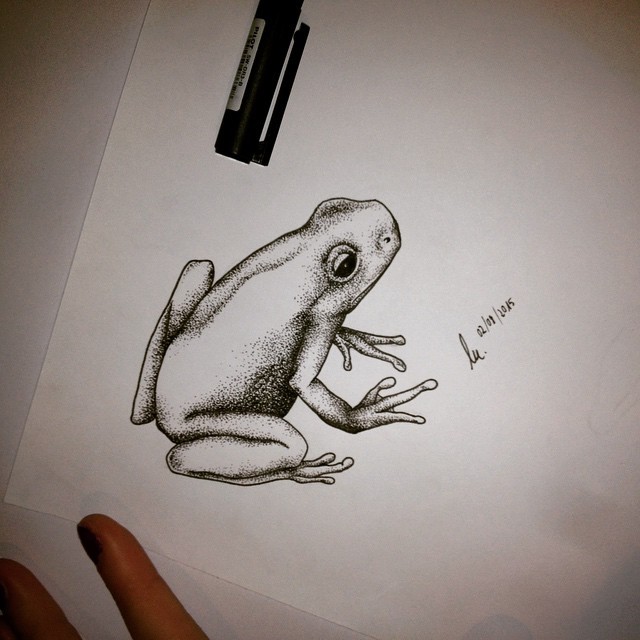 Tired dotwork frog tattoo design