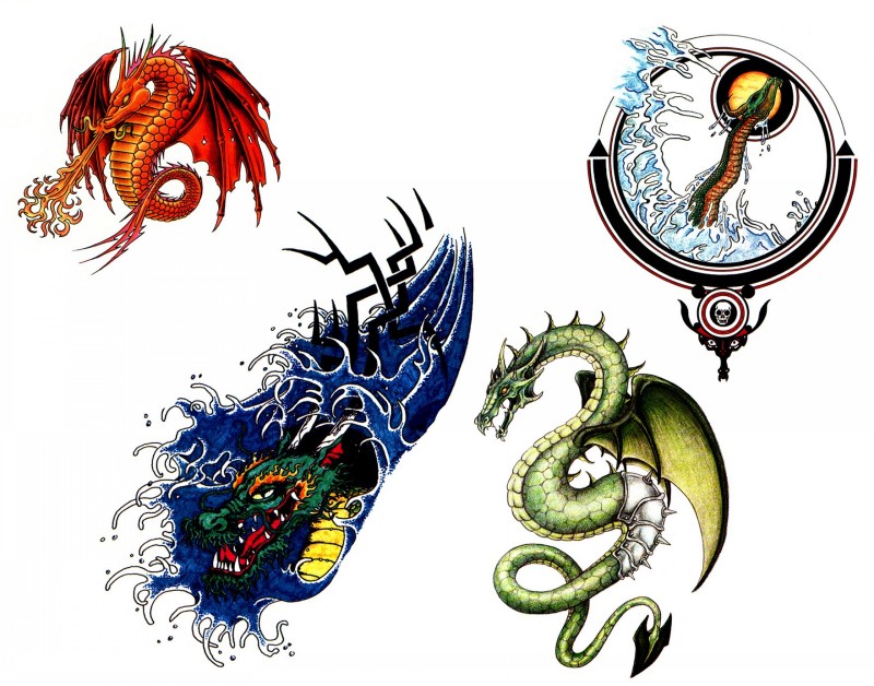 Traditional colorful dragon tattoo designs