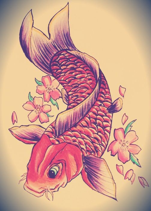 Traditional koi fish and cherry blossom tattoo design