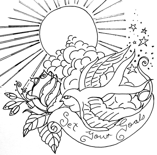 Traditional old school bird on sun background tattoo design