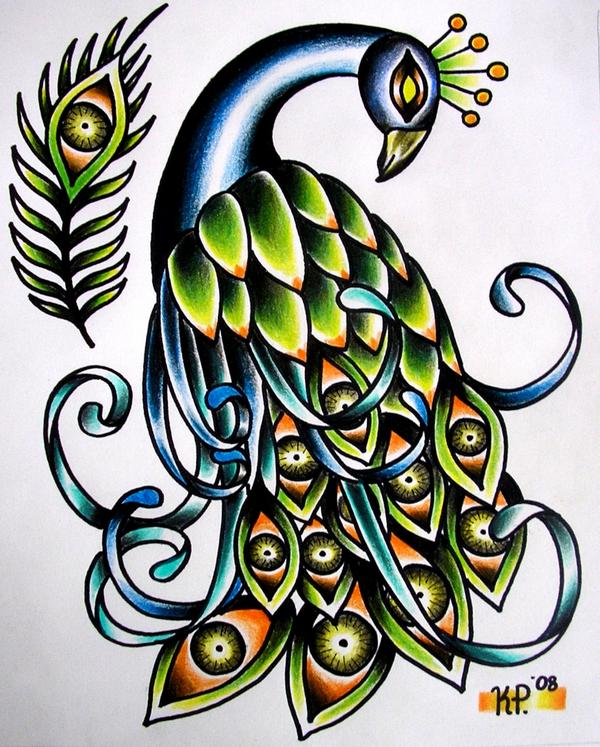 Traditional old school peacock tattoo design by Rebel Infant