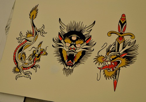 Traditional old school style dragon tattoo designs