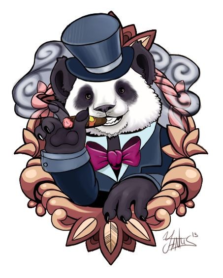 Traditional panda wearing hat and smoking with cigar tattoo design by Yantus