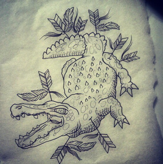 Traditional reptile pierced with a lot of arrows tattoo design