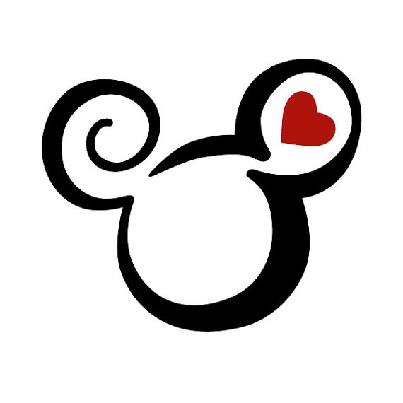 Tribal Mickey Mouse contourwith little heart in ear tattoo design