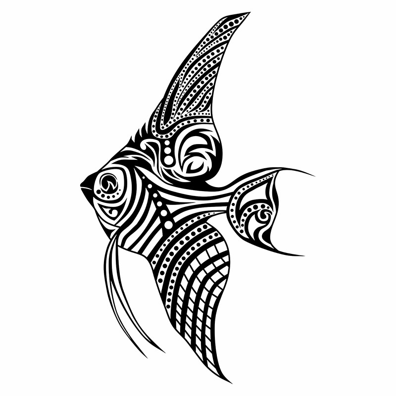 Tribal black-line fish with big sharp flippers tattoo design