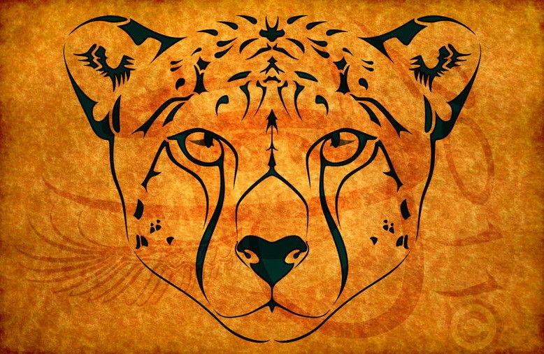 Tribal cheetah face tattoo design by Amoeba Fire