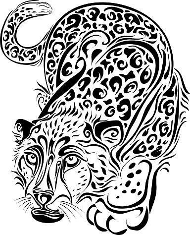 Tribal creeping up leopard tattoo design