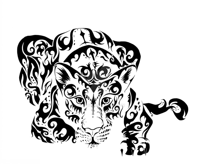 Tribal curle-line leopard tattoo design by Kingswit