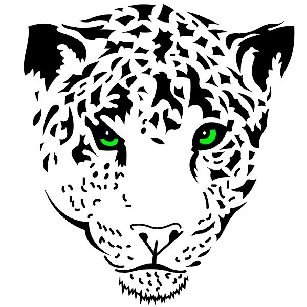Tribal green-eyed leopard head tattoo design