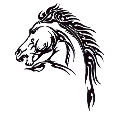 Tribal horse head with fire mane tattoo design