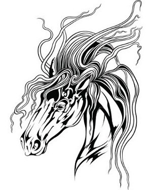 Tribal horse with swirly mane tattoo design