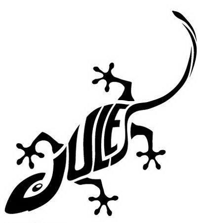 Tribal lizard with lettered print tattoo design