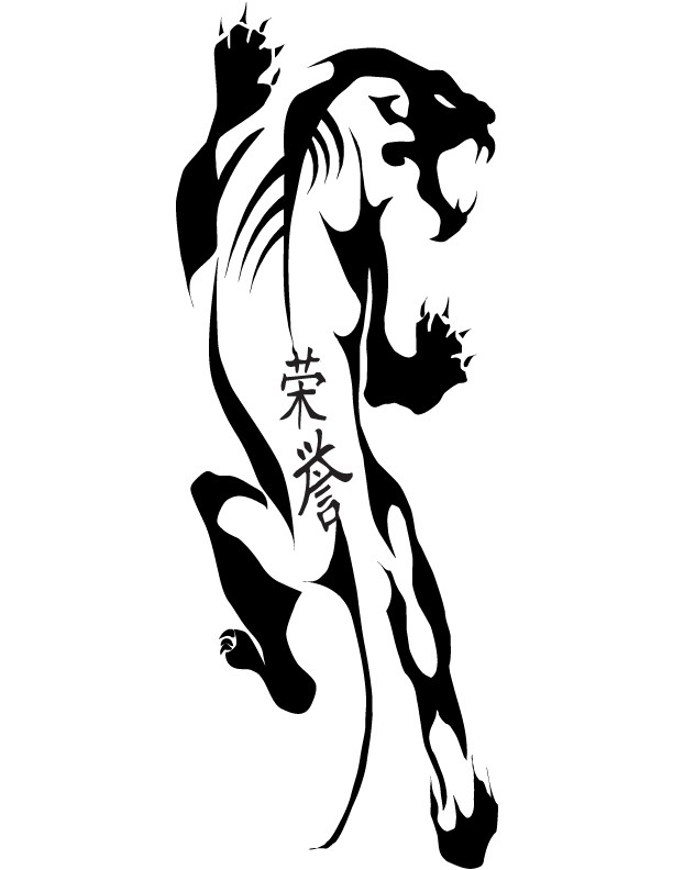 Tribal panther with chinese hieroglyphs tattoo design by pimart