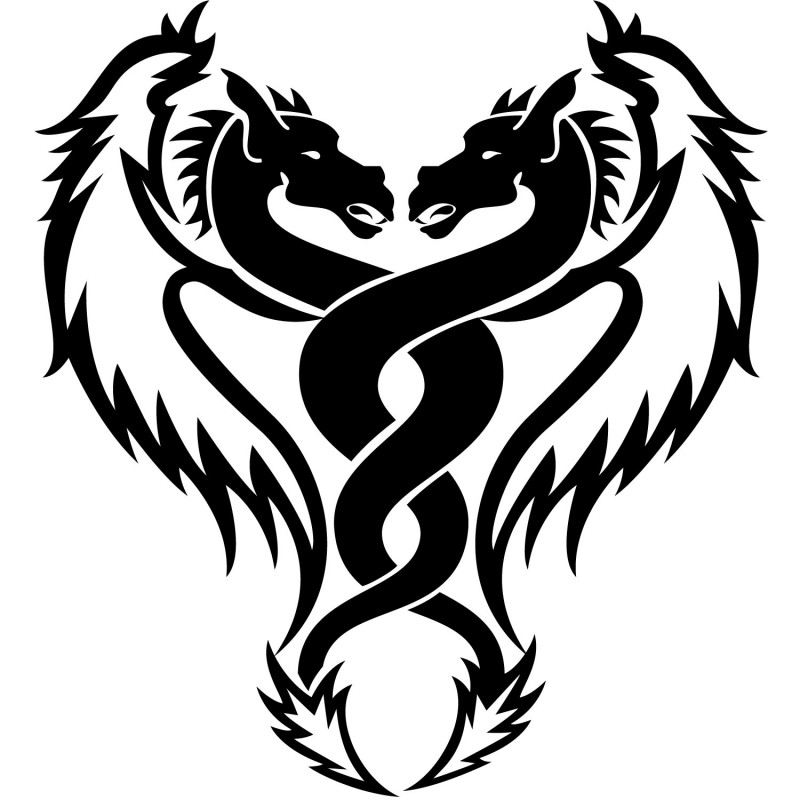 Tatuagem de dragão alado tribal refletido design
